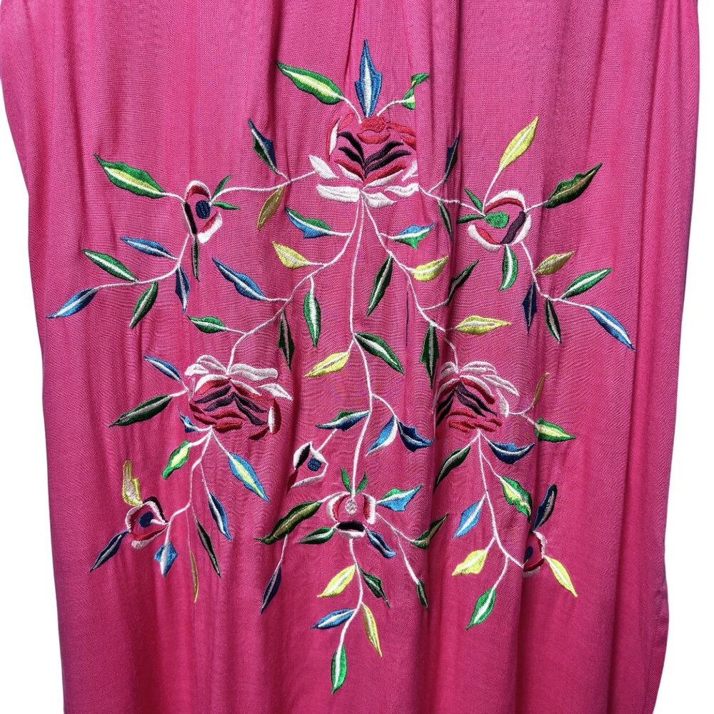 Beaches & Boho Womens M Sleeveless Button-Down Dress Floral Embroidery Coastal